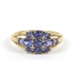 9ct gold purple stone and diamond ring, size O, 2.4g