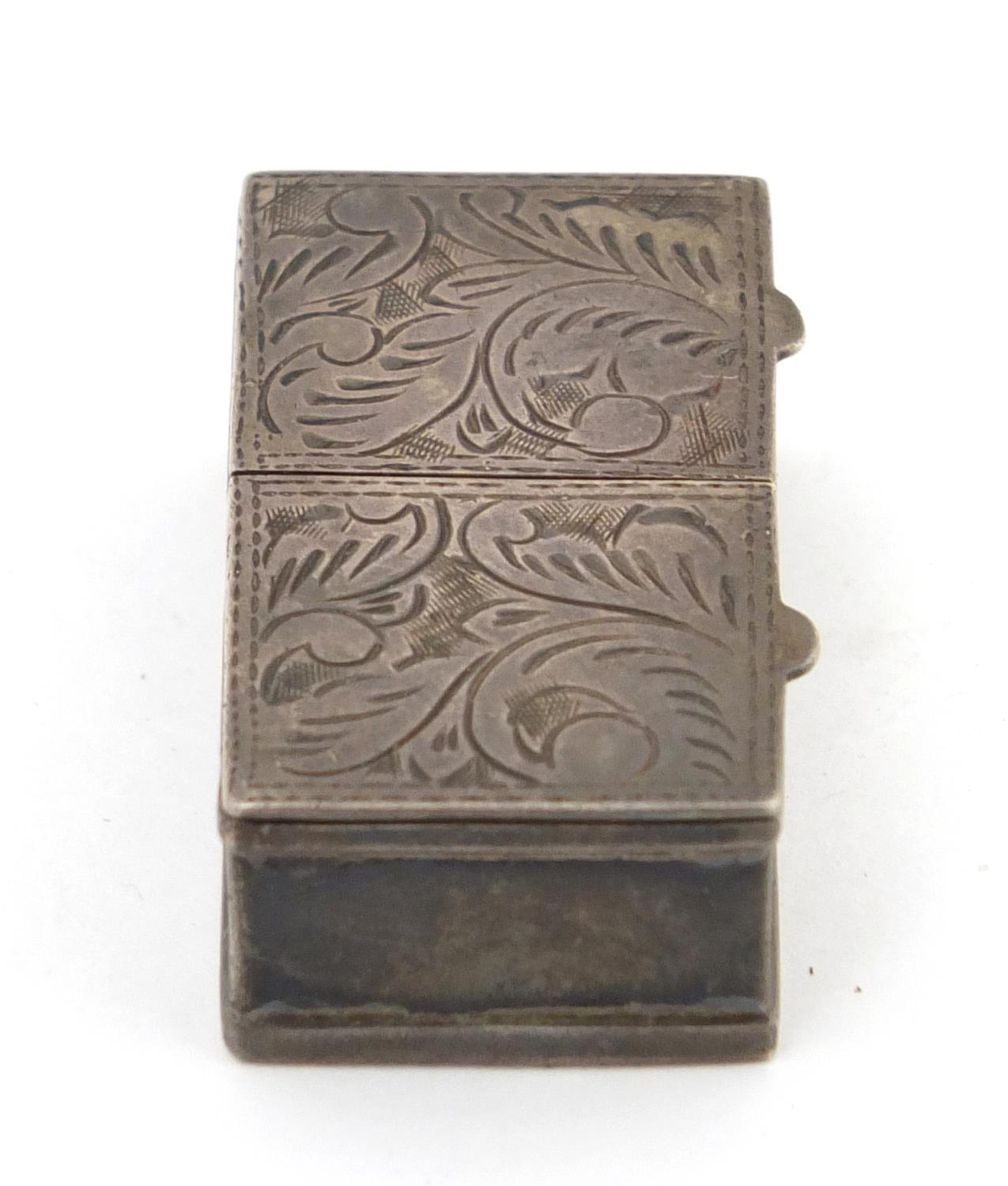 Rectangular silver double stamp box with hinged lids, London import marks 1989, 4.2cm wide, 28.8g - Image 4 of 8