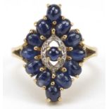 9ct gold cabochon sapphire and diamond ring, size L, 4.5g