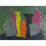 Abstract composition still life, Russian school oil on canvas, unframed, 61cm x 45.5cm