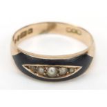 Victorian 9ct gold black enamel and seed pearl ring, hallmarked Chester 1901, size O, 2.6g