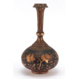 Asian copper vase engraved with birds amongst flowers, 25cm high