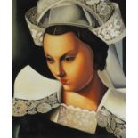 Manner of Tamara de Lempicka - Portrait of an Art Deco female, oil on board, framed, 59.5cm x 49.5cm