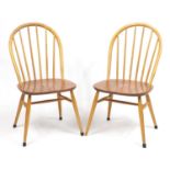 Pair of Ercol light elm stick back dining chairs, each 88cm high