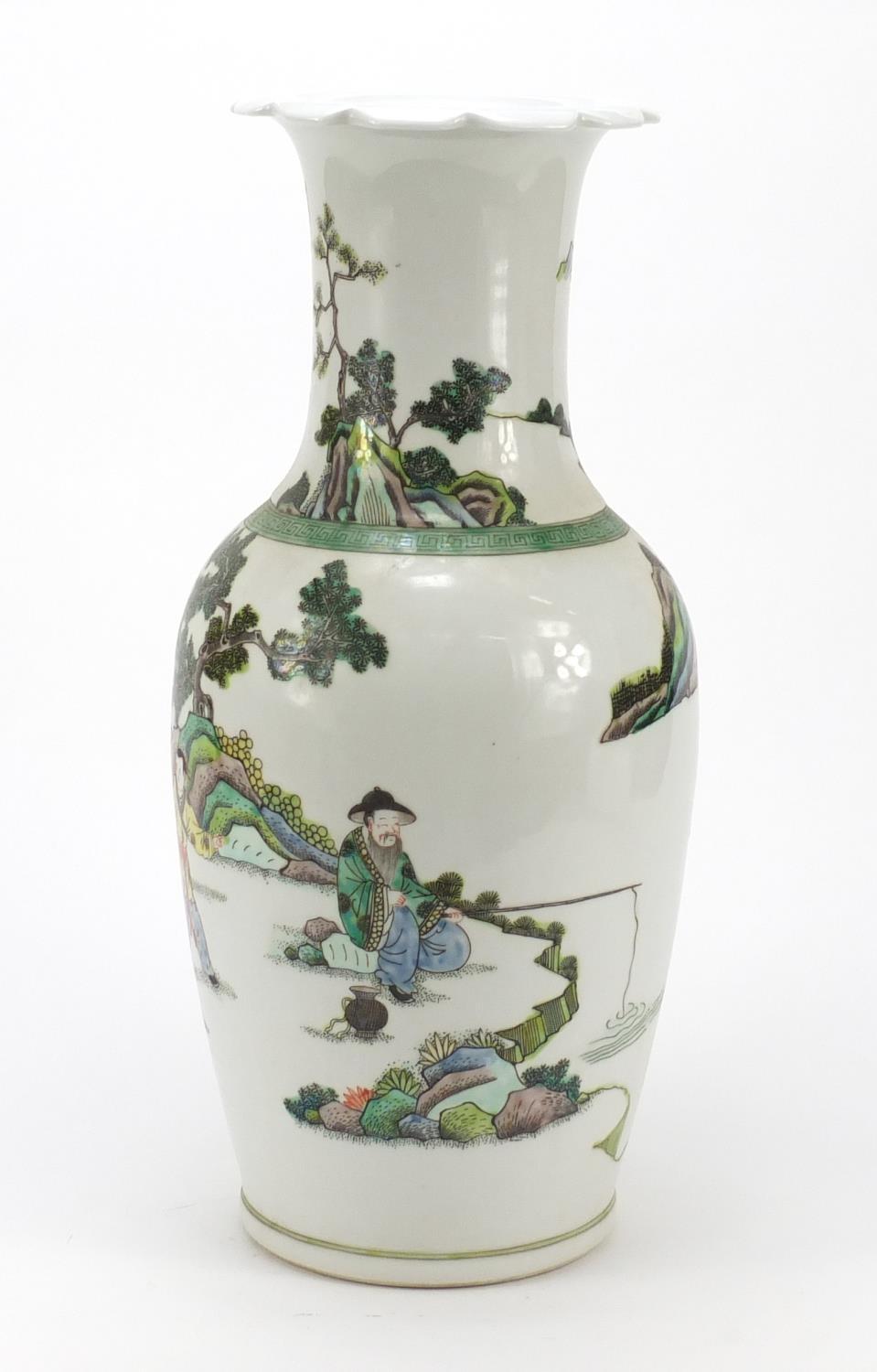 Large Chinese porcelain vase hand painted in the famille verte palette with an Emperor and - Image 3 of 9