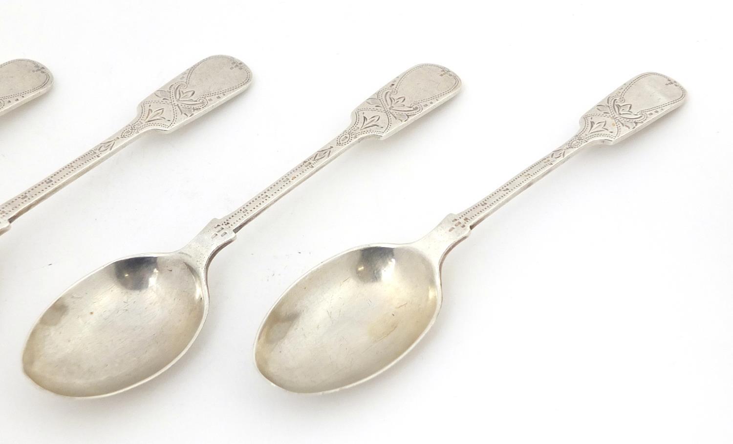 Francis Howard Ltd, set of four silver teaspoons with engraved decoration, Sheffield 1947, 13cm in - Image 3 of 5