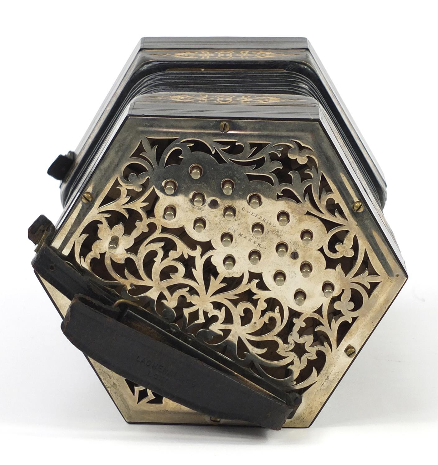 Charles Jeffries, 19th century 39 button concertina with velvet lined case, the concertina having - Image 2 of 13