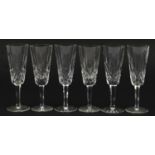 Set of six Waterford Crystal Lismore pattern Champagne flutes, each 18.5cm high