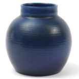 Pilkingtons, Royal Lancastrian globular vase having a blue glaze, numbered 3255, 18cm high