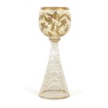 Attributed to Moser, Bohemian hock glass goblet gilded with flowers, 17.5cm high