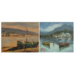 A Capizzi - Moored boats, pair of Continental school oils, mounted, framed and glazed, each 28.5cm x