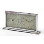 Art Deco chrome desk clock and barometer with thermometer, 27.5cm wide