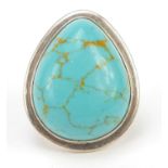 Large silver turquoise ring, size O, 17.0g