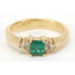 18ct gold emerald and diamond ring, size J, 3.8g