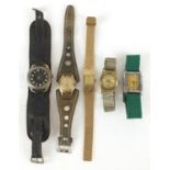 Five vintage wristwatches including Ingersoll and Lanco