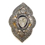 Indian silver gilt diamond ring, size P, 13.0g