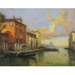 Manner of Antoine Bouvard - Venetian canal, oil on board, mounted and framed, 42.5cm x 32.5