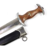 German military interest NSKK dagger by RZM with engraved steel blade and scabbard, 37.5cm in length