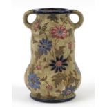 Amphora, Czechoslovakian Art Deco pottery vase with twin handles, enamelled with stylised flowers,