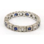 18ct white gold blue and white sapphire eternity ring, size L, 2.5g