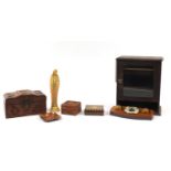 Miscellaneous items including a camphor wood jewel box, oak smoker's cabinet, barometer and a Goebel