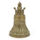19th century style classical bronze bell cast with figures and cherubs, 13.5cm high
