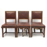 Three Victorian gothic chairs designed by Pugin, each 90cm high