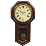 Mahogany Regulator wall clock with octagonal face and circular dial having Roman numerals, 81.5cm