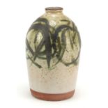 Studio pottery vase hand painted with stylised pattern, impressed mark to base, 17.5cm high