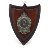 Military interest Mine Clearance Service sleeve badge on wood shield back, 16.5cm high