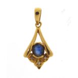 15ct gold sapphire and diamond pendant, 2.2cm high, 1.1g