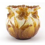 Leeds Art Pottery, Arts & Crafts jardinière hand painted with daffodils, numbered 4060, 24cm high