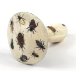 Japanese Shibayama ivory toadstool inlaid with insects, 9cm in length