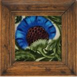 William De Morgan, Arts & Crafts pottery BBB tile hand painted with a stylised thistle and