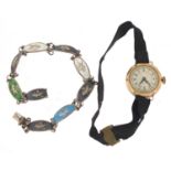 Ladies 9ct gold wristwatch and a Siam sterling silver and enamel bracelet