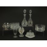 Antique and later glassware including two Waterford fruit bowls, Waterford candleholder and two