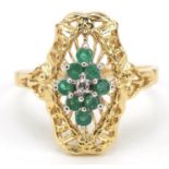 14ct gold diamond and emerald ring, size N, 3.0g