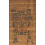 Sino-Tibetan wall hanging scroll hand painted with deities, with red seal marks, 96cm x 56cm