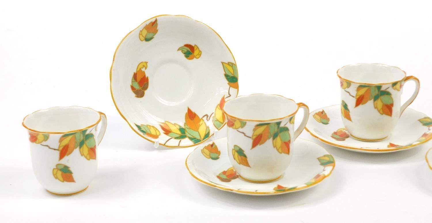 Foley china, set of six Art Deco Autumn leaf cups and saucers, each saucer 12cm in diameter - Image 4 of 18