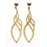 Pair of 9ct gold drop earrings, 4.2cm high, 0.8g