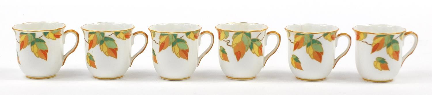 Foley china, set of six Art Deco Autumn leaf cups and saucers, each saucer 12cm in diameter - Image 10 of 18