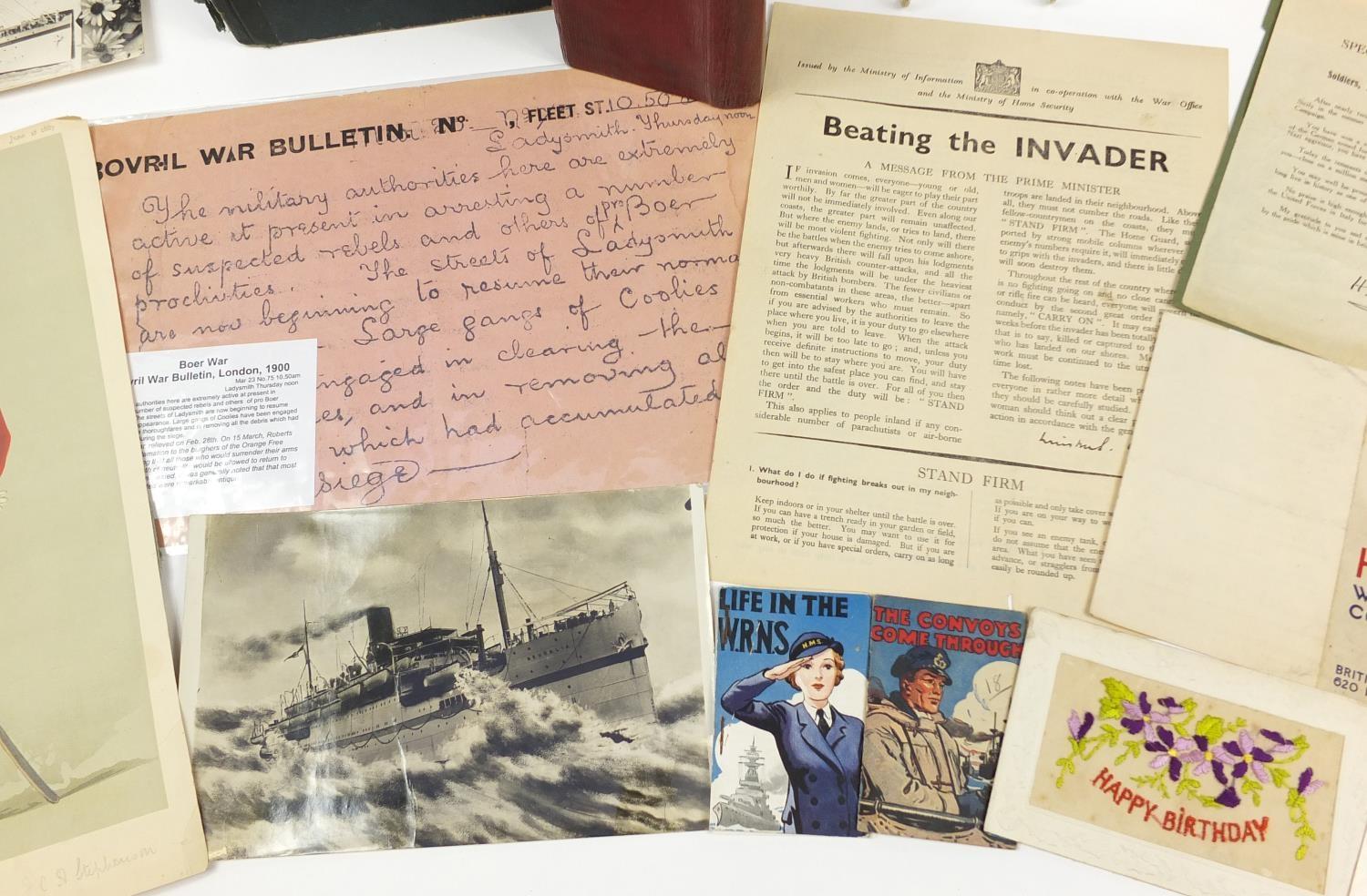 Military and naval ephemera including a Boer War Bovril war bulletin, two Tuck's Better Little - Image 7 of 15