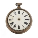 H Baker, Victorian gentlemen's silver pair cased pocket watch with enamel dial, the fusée movement