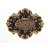 Victorian unmarked gold and black enamel mourning brooch, (tests as 9ct gold) inscribed Joseph