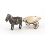 Adie & Lovekin Ltd, silver pin cushion and tray in the form of a goat pulling a cart, with mother of