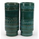 Bitossi, matched pair of Italian vases incised with stylised motifs, each 25cm high