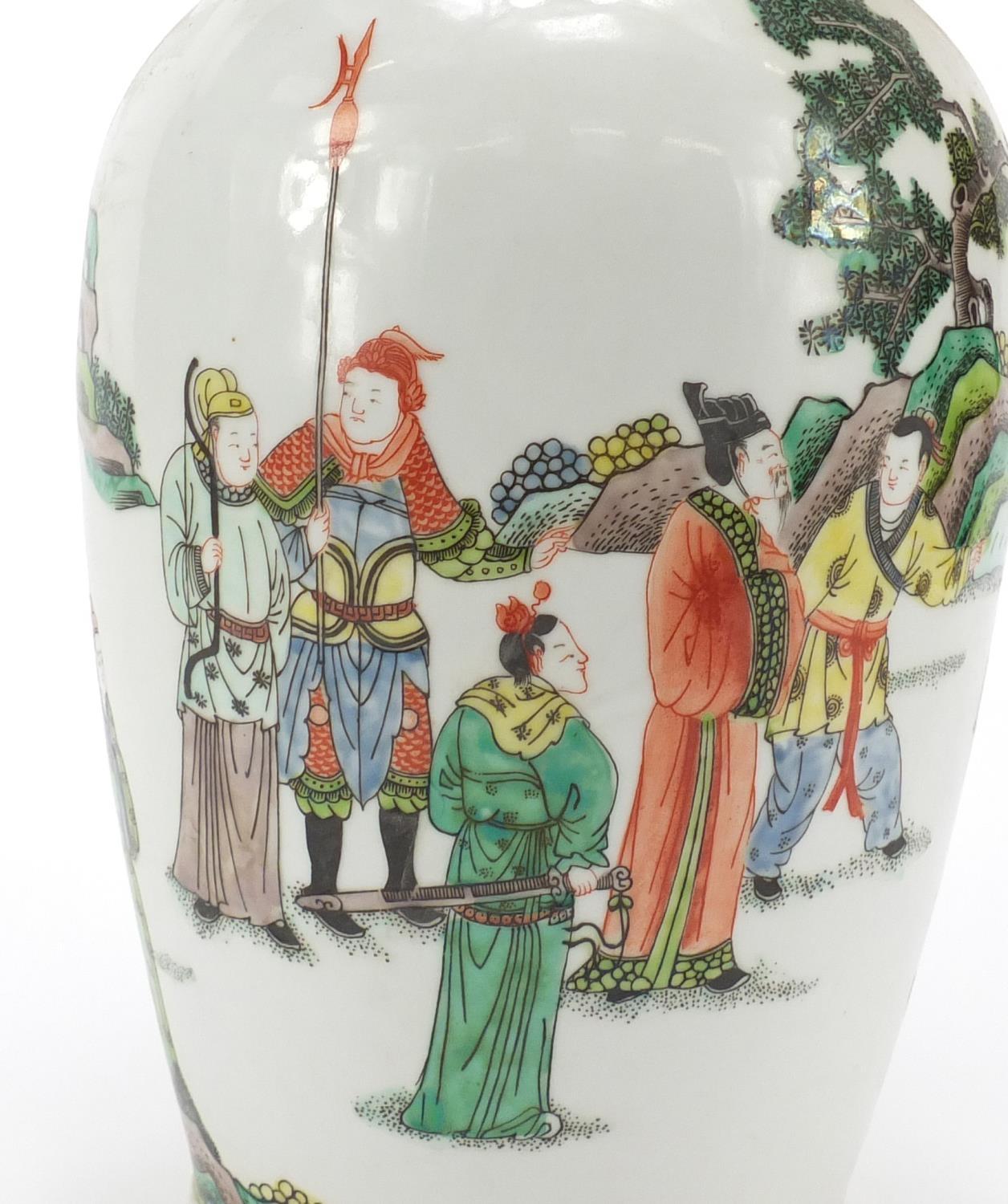 Large Chinese porcelain vase hand painted in the famille verte palette with an Emperor and - Image 2 of 9