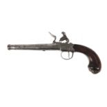 Clarkson, 18th century flintlock cannon barrel pistol with mask butt and engraved mount, proof marks
