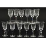 Near set of twelve Waterford Crystal Lismore pattern glasses, each approximately 13cm high