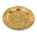 Keswick School of Industrial Arts, Arts & Crafts brass charger embossed with stylised flowers and